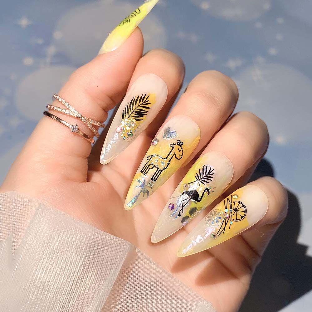 AUGUSTINA Agustina Kartun Stiker Kuku 3D Transfer Decal DIY Dekorasi Kuku Manicure Mermaid Hewan Laut Tanaman Kuku Decal