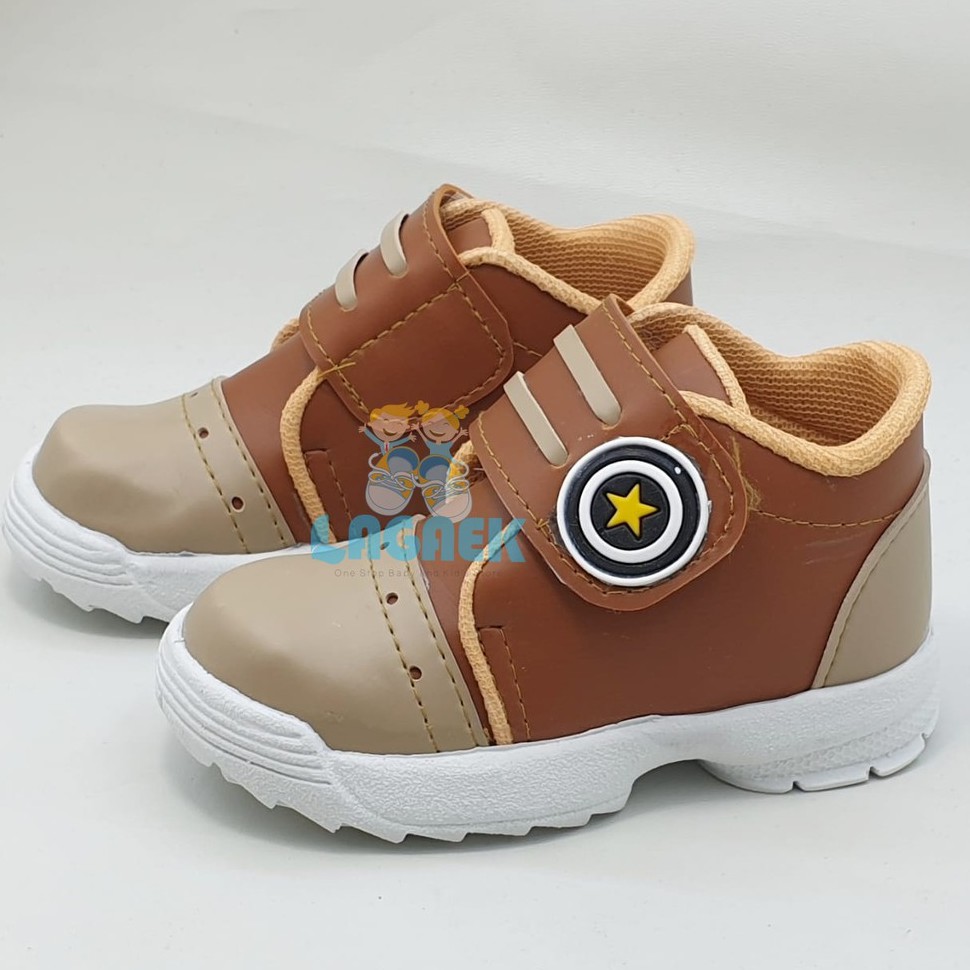 Sepatu Anak Laki Usia 4 Tahunan Size 29 - 30 COKLAT KREM - Sepatu Boots Anak Cowok Anti Licin Alas Karet