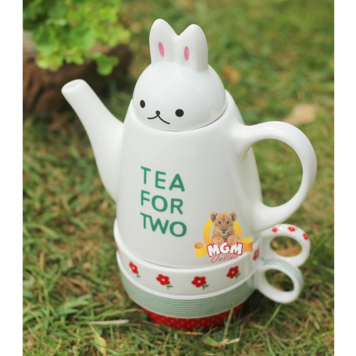 Set Teko Keramik Dgn Gelas Susun Tea For Two Teko Kelinci Mug Rabbit