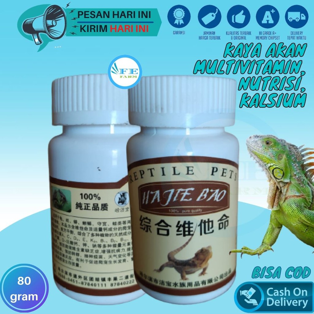 Reptile Reptil Calcium Kalsium 80 Gram Hewan Gecko Kadal Ular Torto Kura Iguana Tokek FEFARM