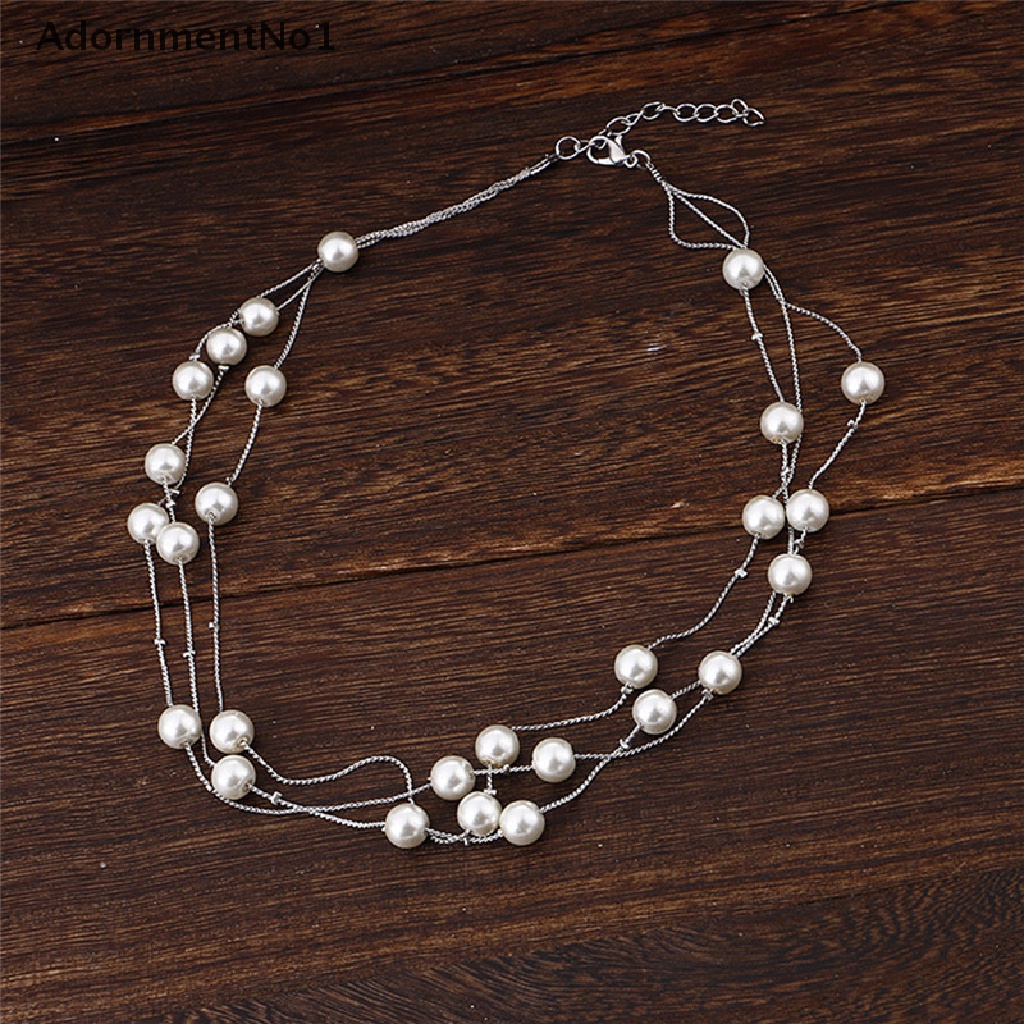 (AdornmentNo1) Set Kalung + Gelang + Anting Gantung Tusuk Multilayer Aksen Mutiara Untuk Perhiasan Wanita / Pernikahan