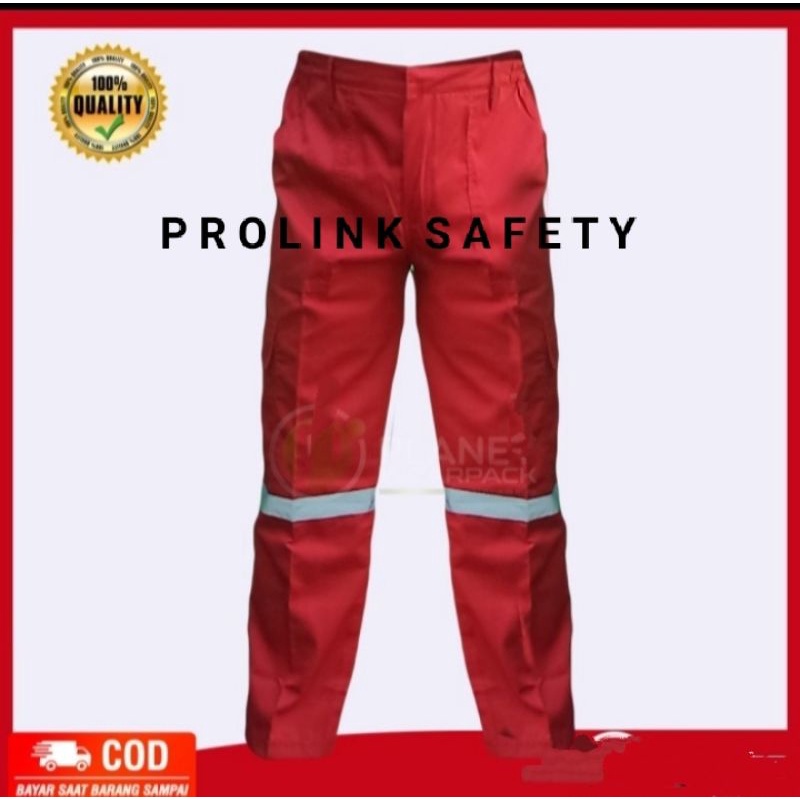 CELANA SAFETY MERAH SAKU SAMPING