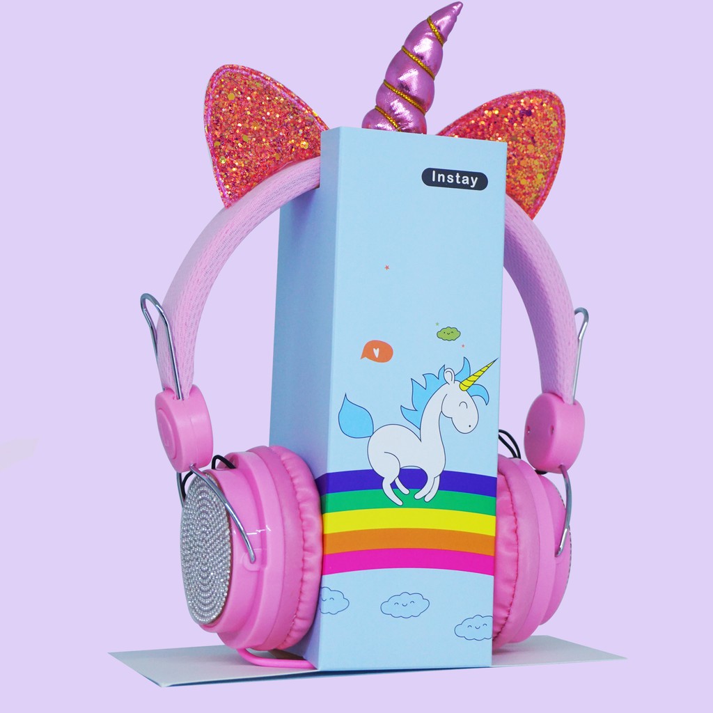 Headset/Headphone Bando Karakter Motif Unicorn Diamond Import Glitter Plus Mic