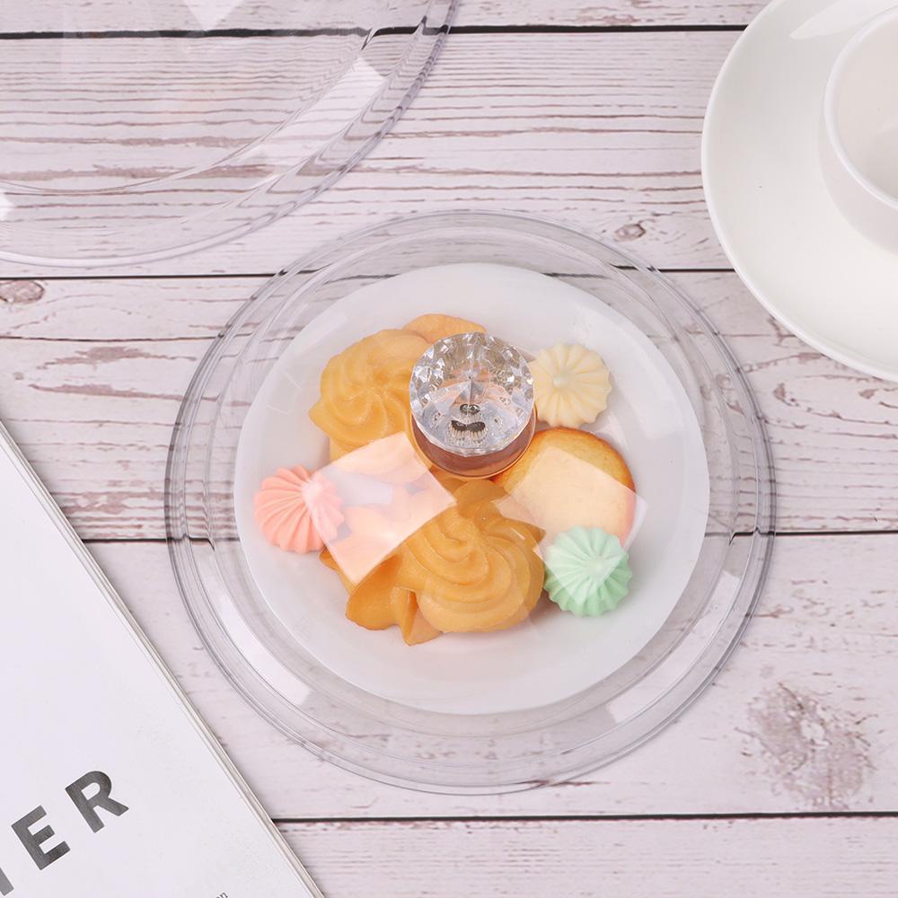 Solighter Food Cover Tempered Plastik Dekorasi Pesta Dessert Storage Tray Round Dish Kue Roti Piring