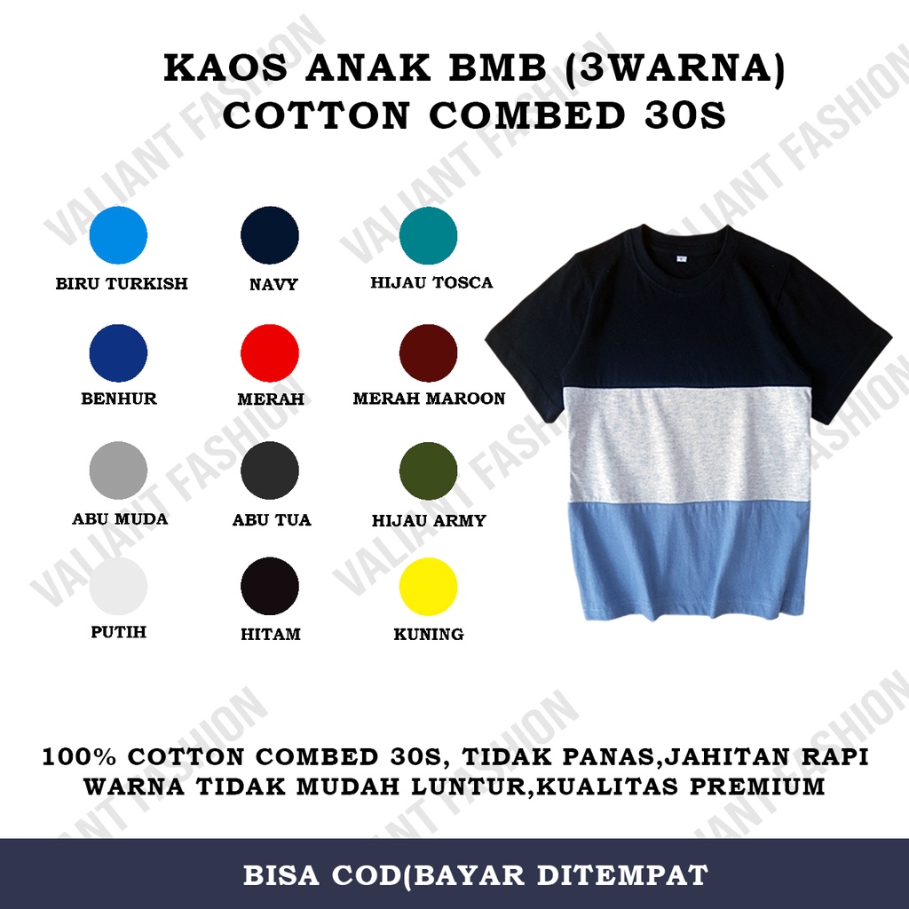 KAOS KOMBINASI BMB ANAK (3WARNA) HITAM,MISTY,BIRU