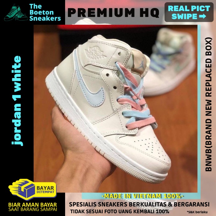 Sepatu Nike Air Jordan 1 Mid Grey Candy Premium Original Wanita