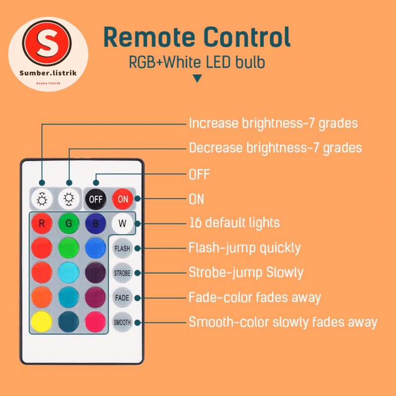 LAMPU BOHLAM LED RGB 7W BERUBAH WARNA REMOTE CONTROL ORIGINAL