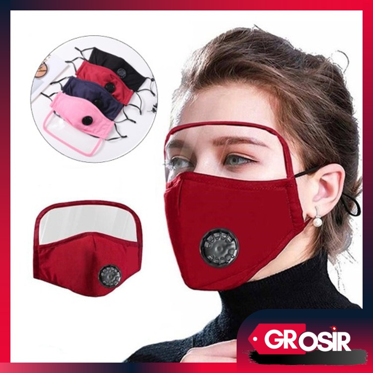 Grosir - M742 Masker Kain Pelindung Wajah Dan Mata Polos Dewasa / Masker Mika / Life Mask Shield
