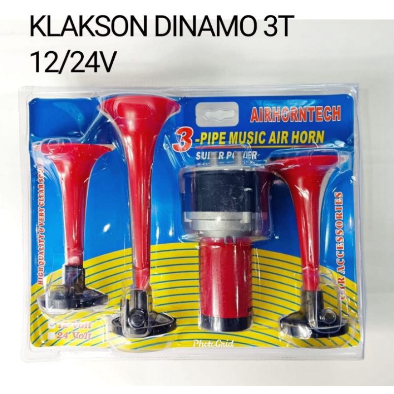 Klakson Trompet Terompet 3 corong telolet 12 Volt + Dinamo &amp; Relay