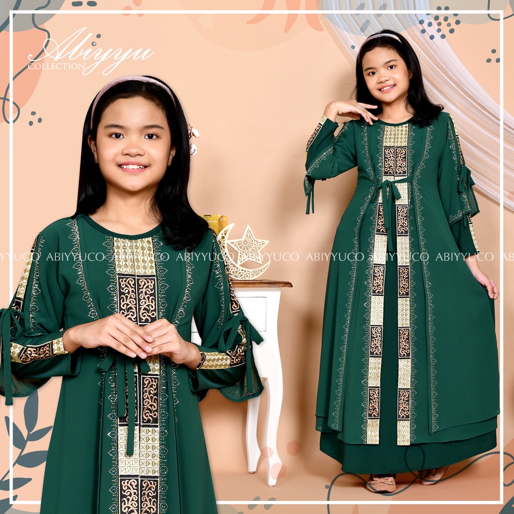 Abiyyuco GL1074A | Gamis Abaya Turkey Anak Perempuan Turkiy Remaja Tanggung Turki Couple Ready Untuk Anak Usia 4 sampai 13 tahun  Bahan Jersey mix Ceruty