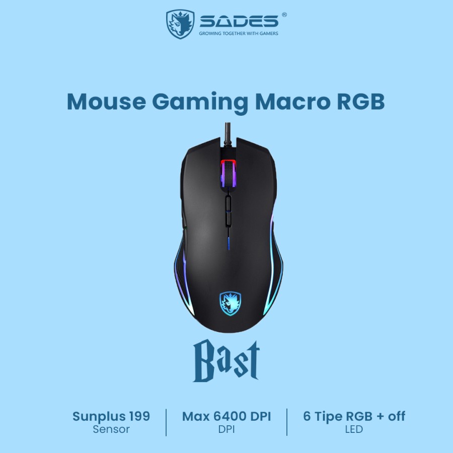 Mouse Gaming Macro RGB Sades Bast S8