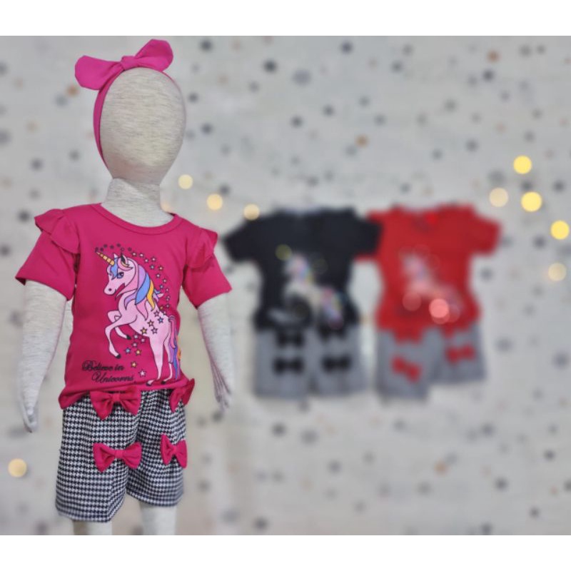 Setelan anak Perempuan &quot;Unicorn&quot; Size 1-5th bahan Ducati Katun Spandek Premium