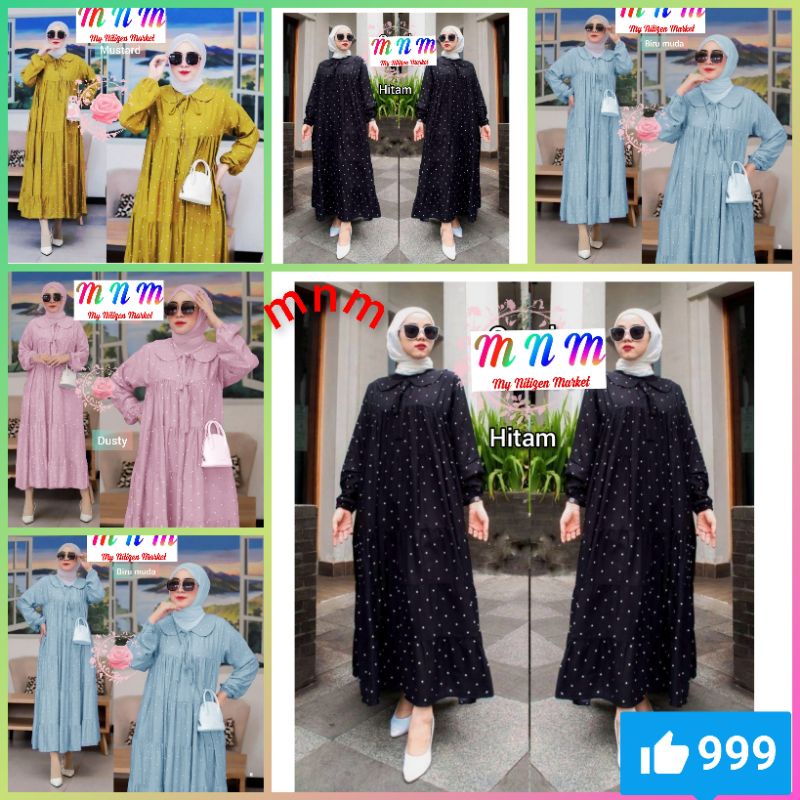 DRESS dres muslimah wanita model terbaru bahan shakila premium motiif bulat bulat polkadot asli baha