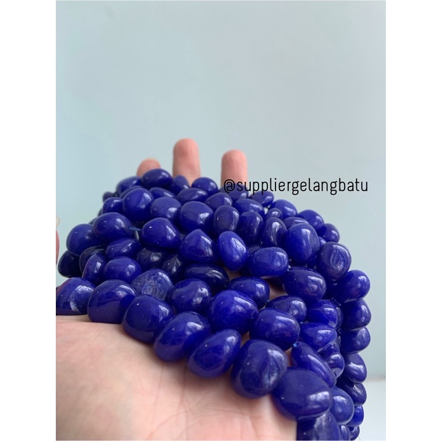 manik Batu alam blue agate biru Beads 14 x 12mm bahan gelang kalung anting strap mask kerajinan tangan craft citayam fashion week etink vintage elegan bali