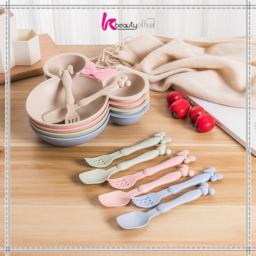 KB-C373 Piring Makan Anak Karakter Miki Set Sendok Garpu / Mangkok Makan Wheat Straw / Tempat Makan Anak Set / Mangkuk Makan Bayi Bahan Jerami Gandum-8