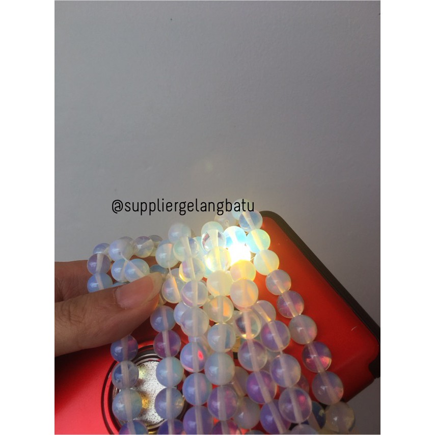 Moonstone opalite 10mm ready stock glow bahan gelang kalung murah akik asli tembus cahaya senter