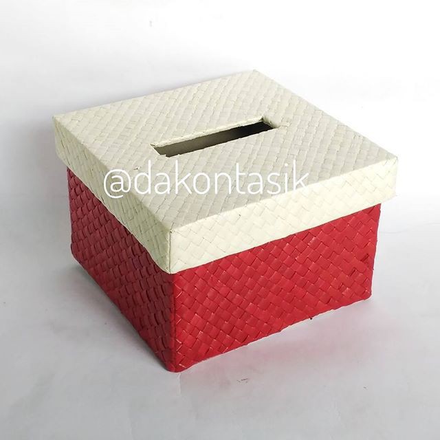 DT-17168 Box tempat tissue kotak - organizer  kerajinan anyaman polos warna warni