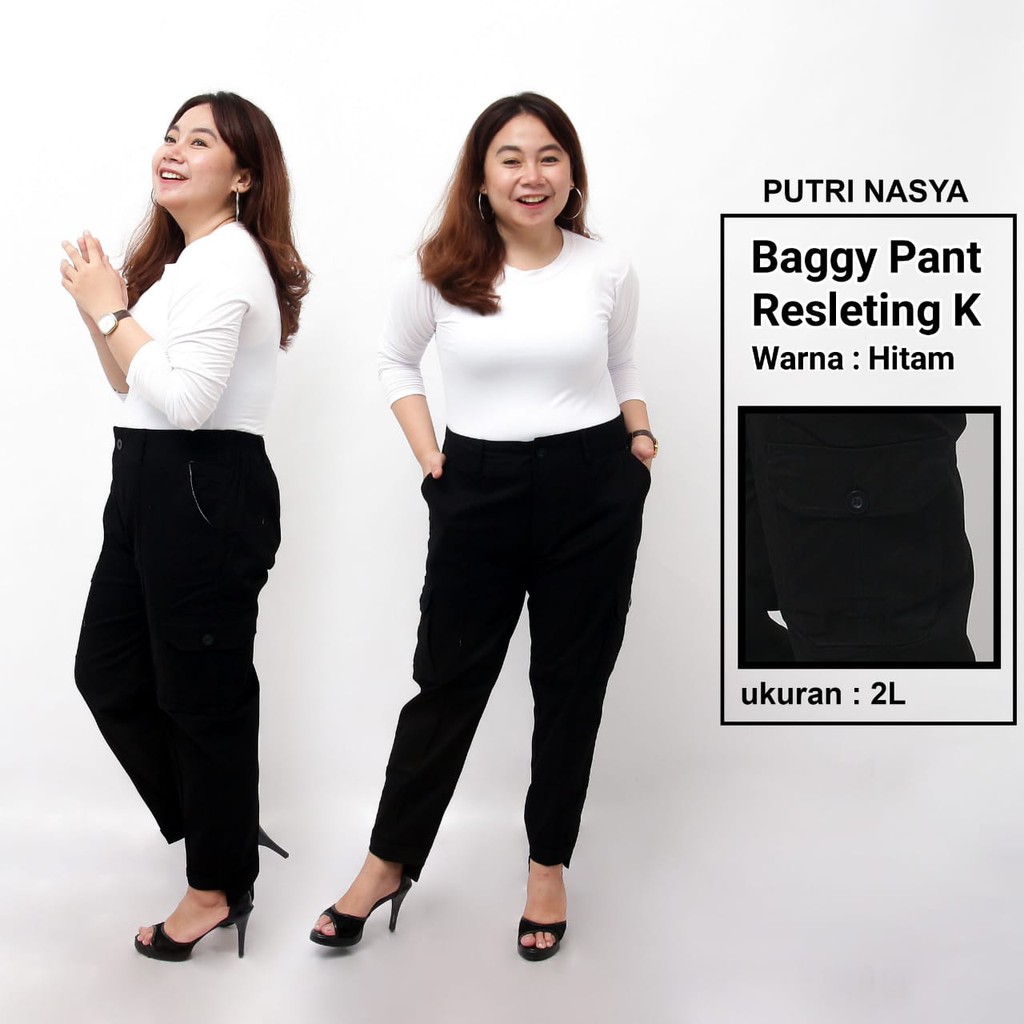 Celana Baggy Pant K Super Jumbo XXL, 4L, 5L, 6L, 8L Chino Stret Resleting Cream Moca Capucino Hitam / Celana Kerja Wanita Jumbo / Celana Kantor Big Size Wanita / Celana Karet Katun Kekinian / Celana Bahan Formal Seragam Wanita Super Big