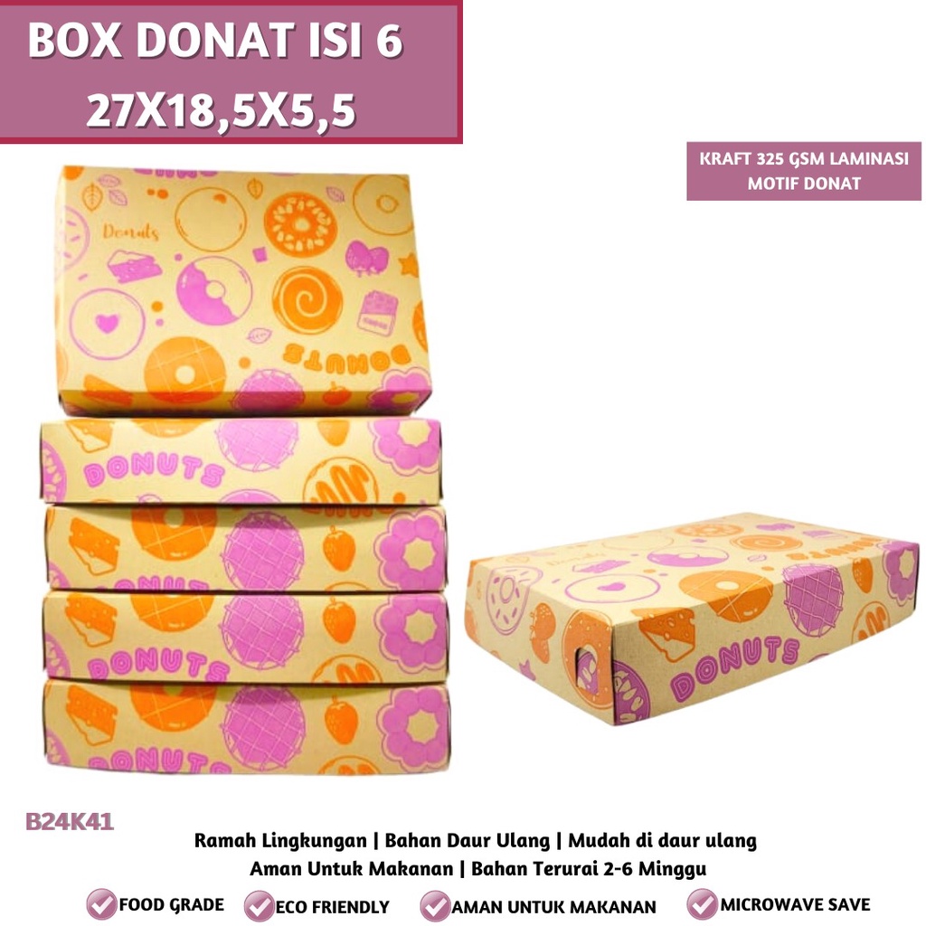 Kardus Donat Box Donat Isi 6 Dus 27X18.5X5.5 (B24K41-Laminasi)