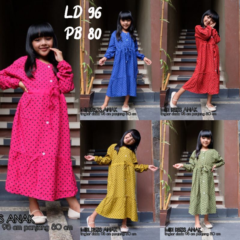 Midi dress anak terbaru Dress midi anak tanggung gamis anak rayon polos