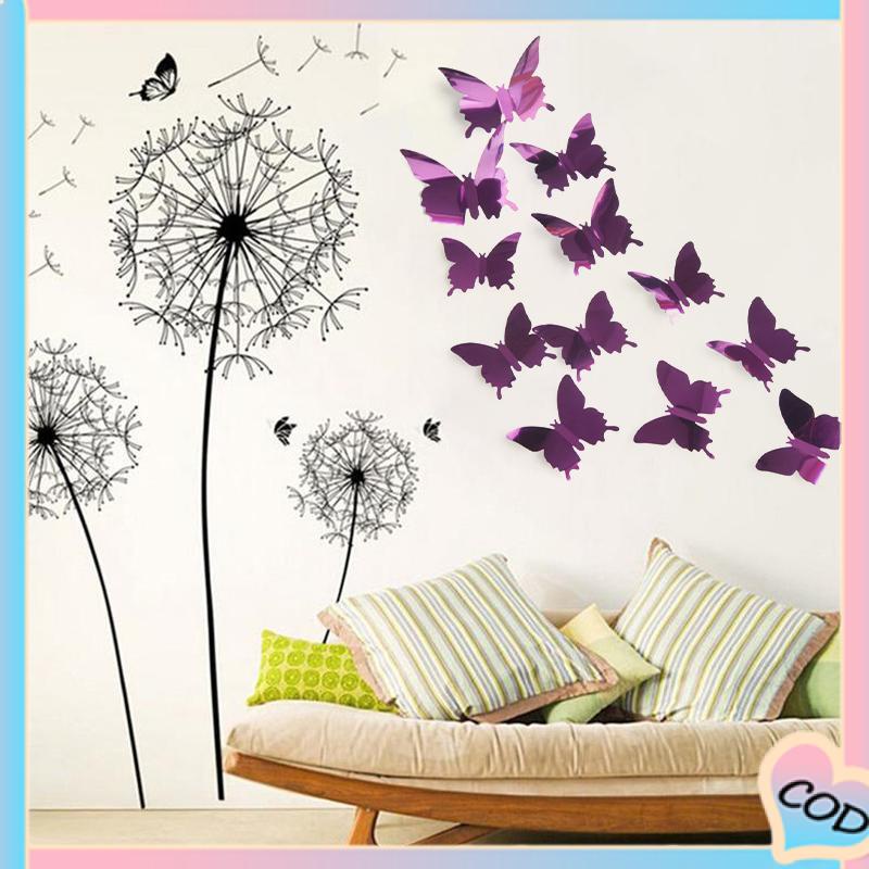 COD❤️ Tiga -Dimensi Pet Mirror 3D Butterfly Wall Sticker Stiker Ruang Tidur Ruang Ruang Ruang Belajar Studi-A.one