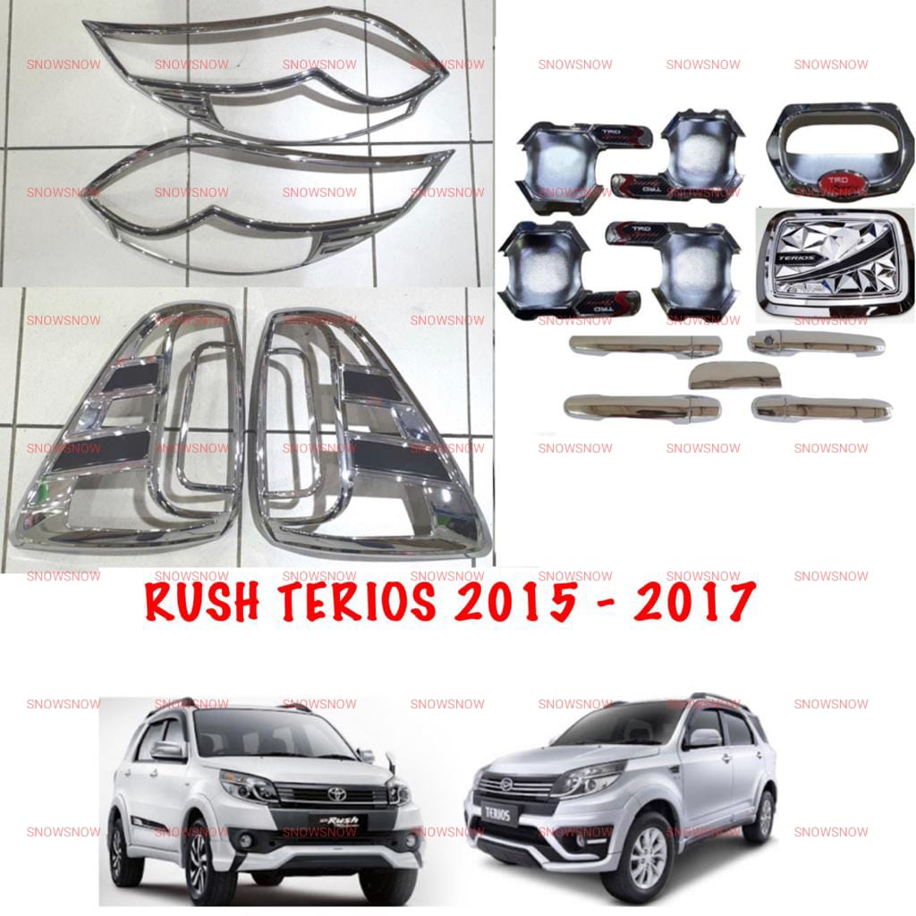 Paket Garnish Depan Belakang Outer Handle Tank Cover New Rush Terios 2015 2017 TRD Hitam Chrome