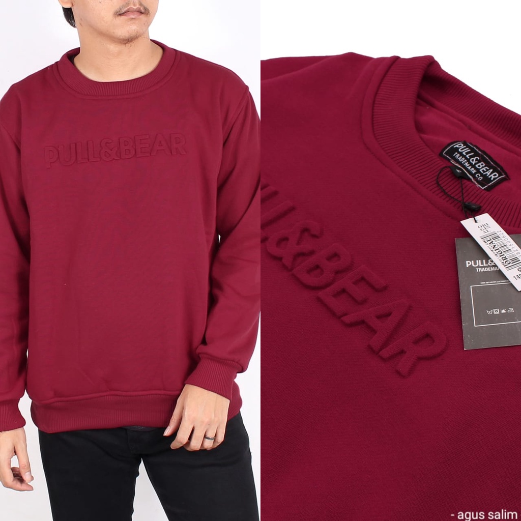 SWEATER CREWNECK PULL&amp;BEAR EMBOOS FONT 3D TIMBUL PULL AND BEAR FULL TAG AND LABEL