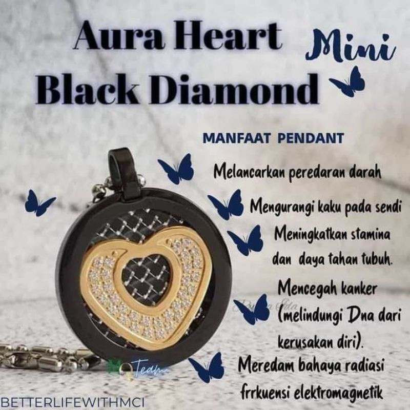 Aura heart black crystal mini diamond / kalung pendant MCI / kalung kesehatan MCI