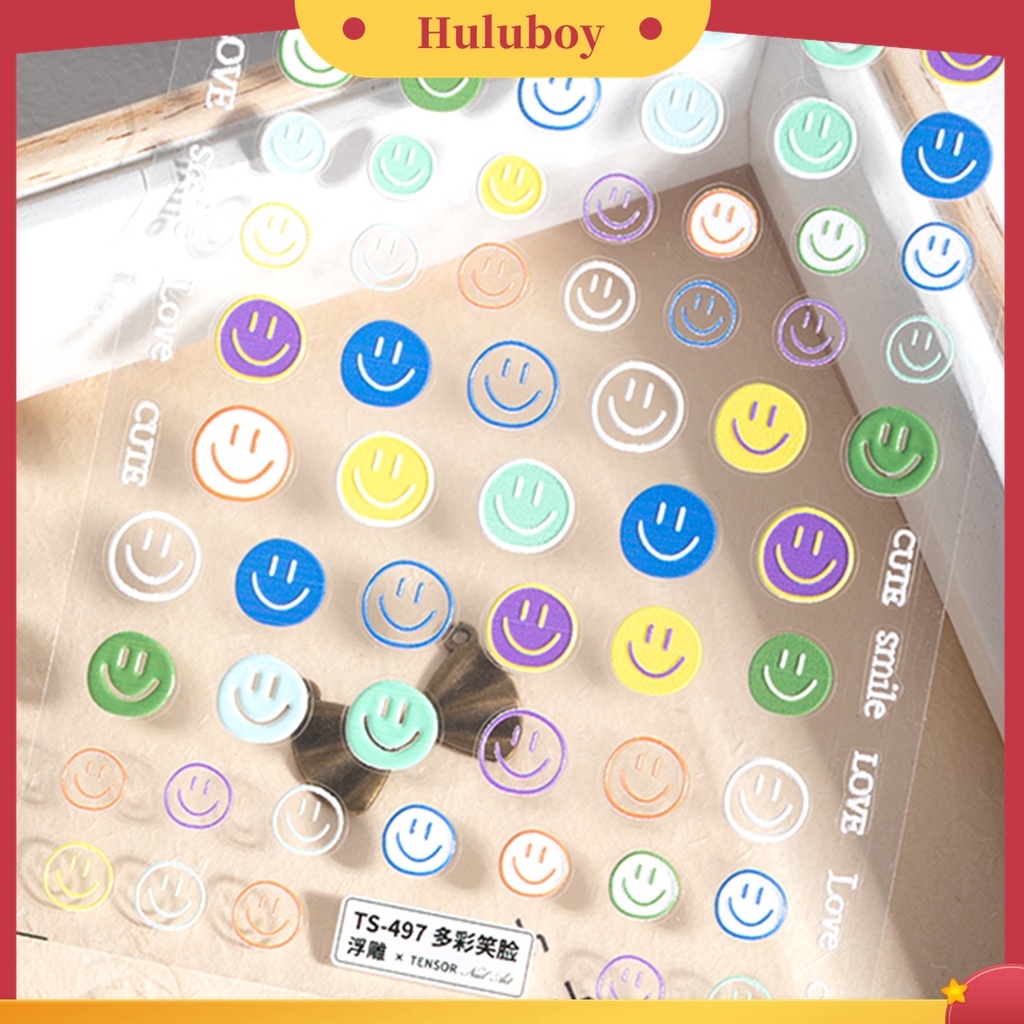 Huluboy Huluboy♡ Stiker Kuku Ultra Tipis Motif Smile / Bintang / Hati / Pelangi Untuk Manicure Wanita