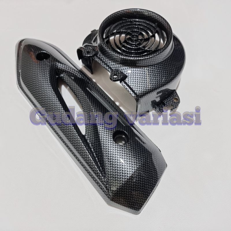 Paket Cover Tutup kipas Dan TUTUP knalpot Karbon carbon beat Karbu lama