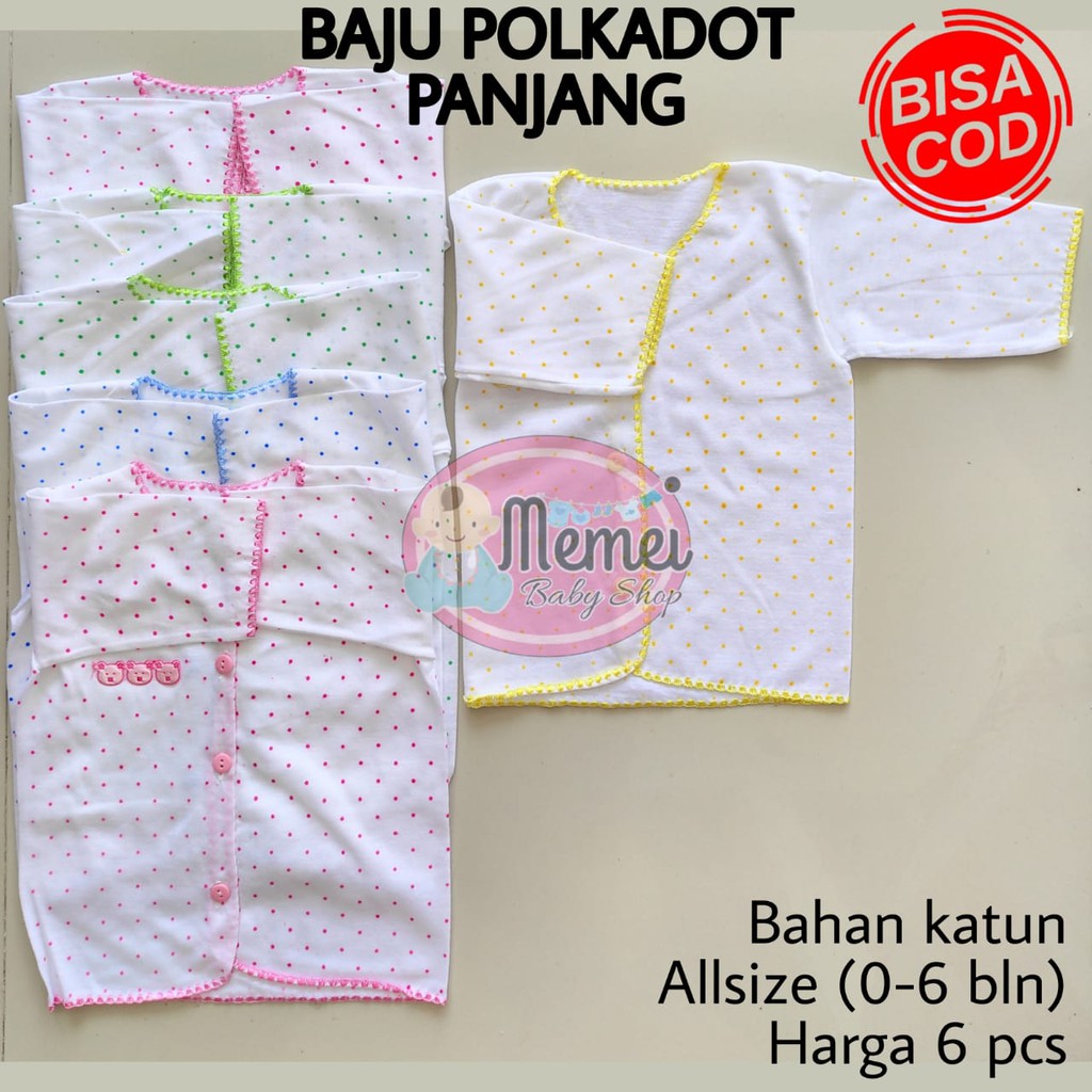 1 LUSIN (12 pcs) Baju bayi panjang POLKADOT halus lembut