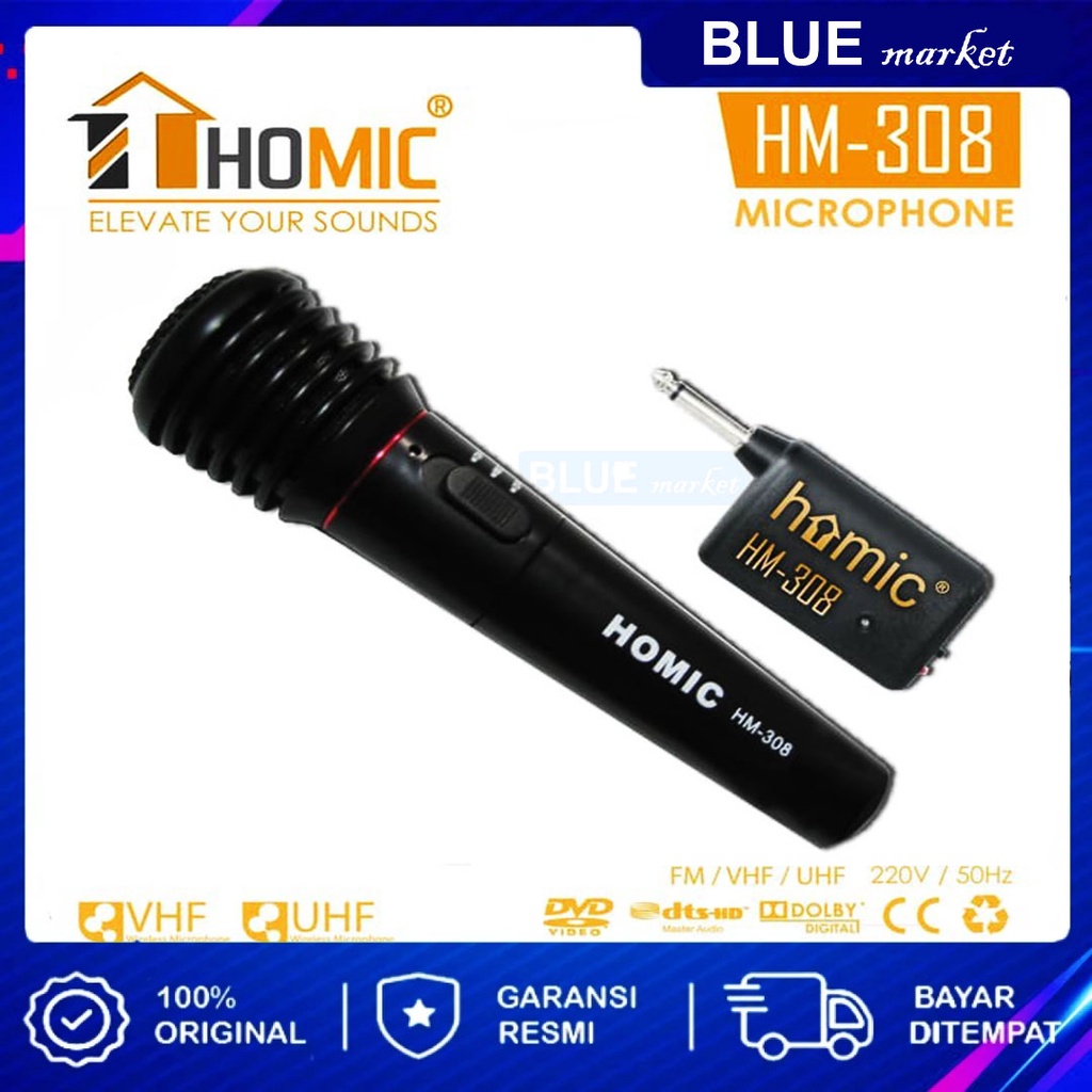 HOMIC HM-308 MIC KAROKE 2 FUNGSI BISA TANPA KABEL DAN DENGAN KABEL / MIC WIRELESS