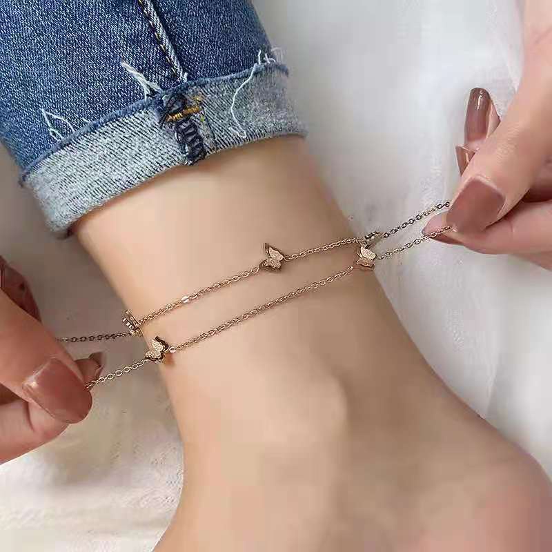 Gelang Kaki Kupu Titanium Korea Style Wanita Anti Karat