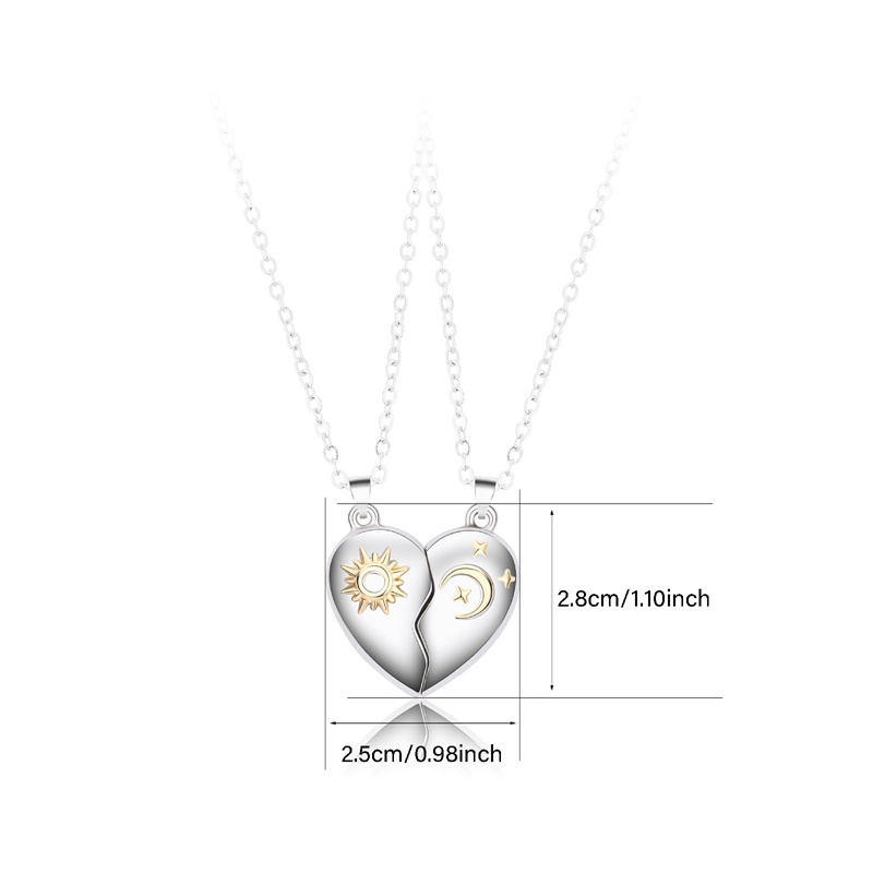 2pcs / Set Kalung Rantai Choker Liontin Hati Matahari Bulan Magnetik Untuk Perhiasan Wanita