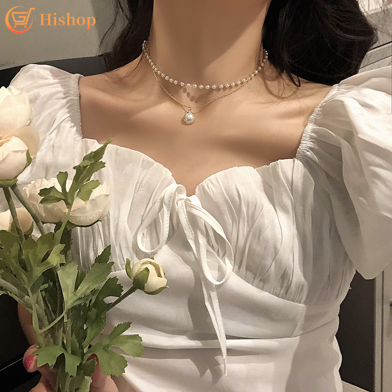 Hi/ Kalung Mutiara Gaya Korea Kalung Emas Rantai Liontin Fashion Wanita Perhiasan Aksesoris