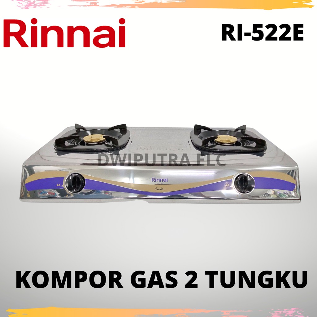 KOMPOR RINNAI 2 TUNGKU STAINLES RI522E RI 522 E / RI 522E STAINLESS GARANSI RESMI