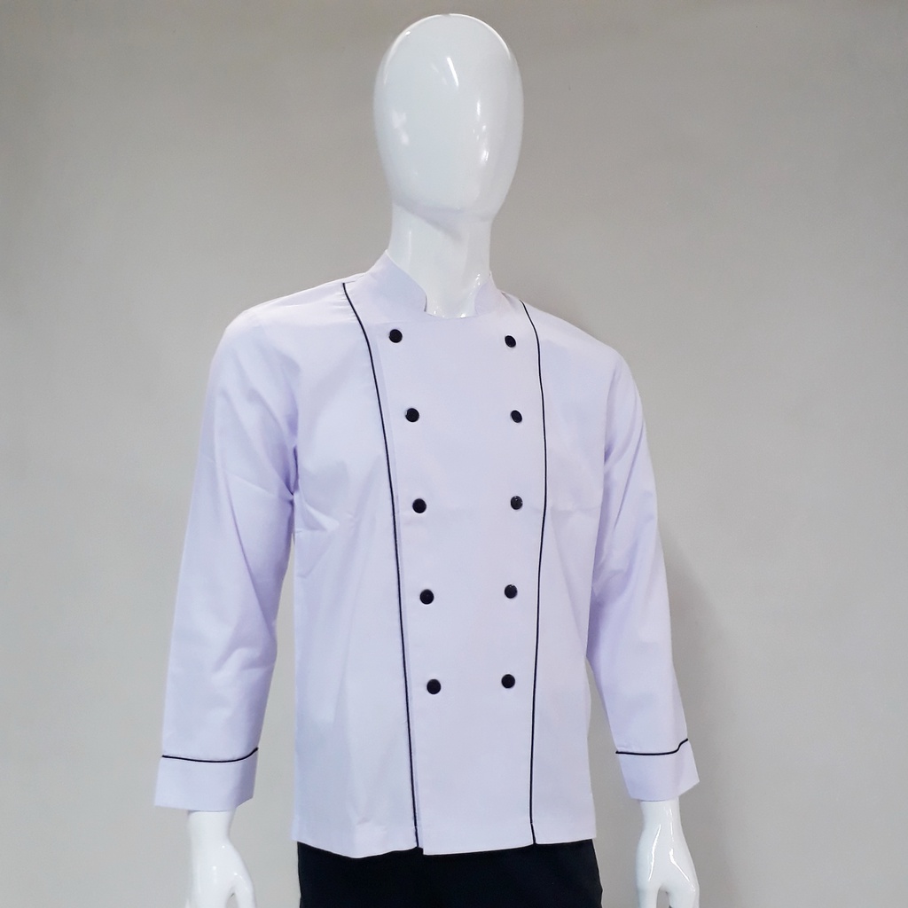 Chef Wear Baju Koki LS Putih (Piping Hitam) S-XXL