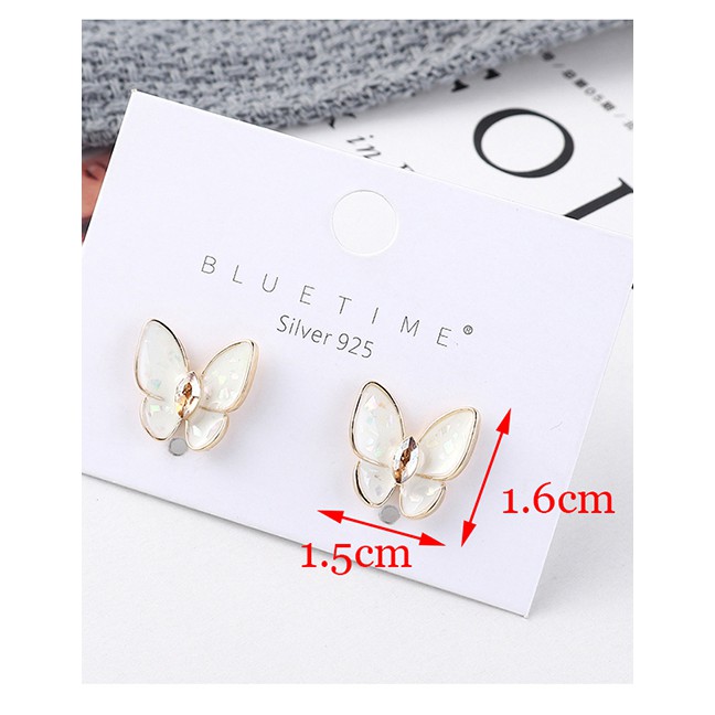 LRC Anting Tusuk Fashion White Plated Gold Butterfly S925 Silver Needle Earrings y61957