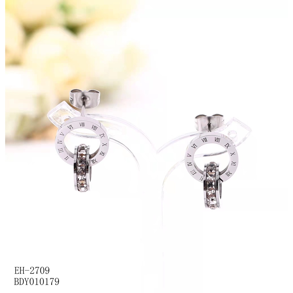 Anting Titanium Permata Putih/hitam Perhiasan Fashion 2709