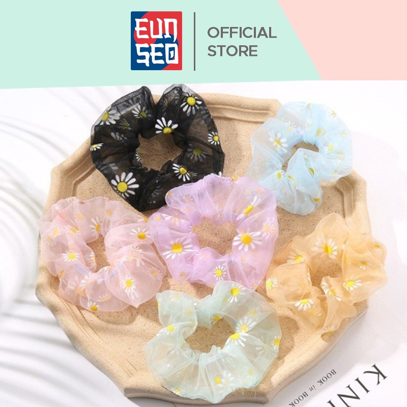 EUNSEO Scrunchie Motif Bunga Transparan Sun Flowers Fashion Wanita Korea Ikat Rambut Wanita