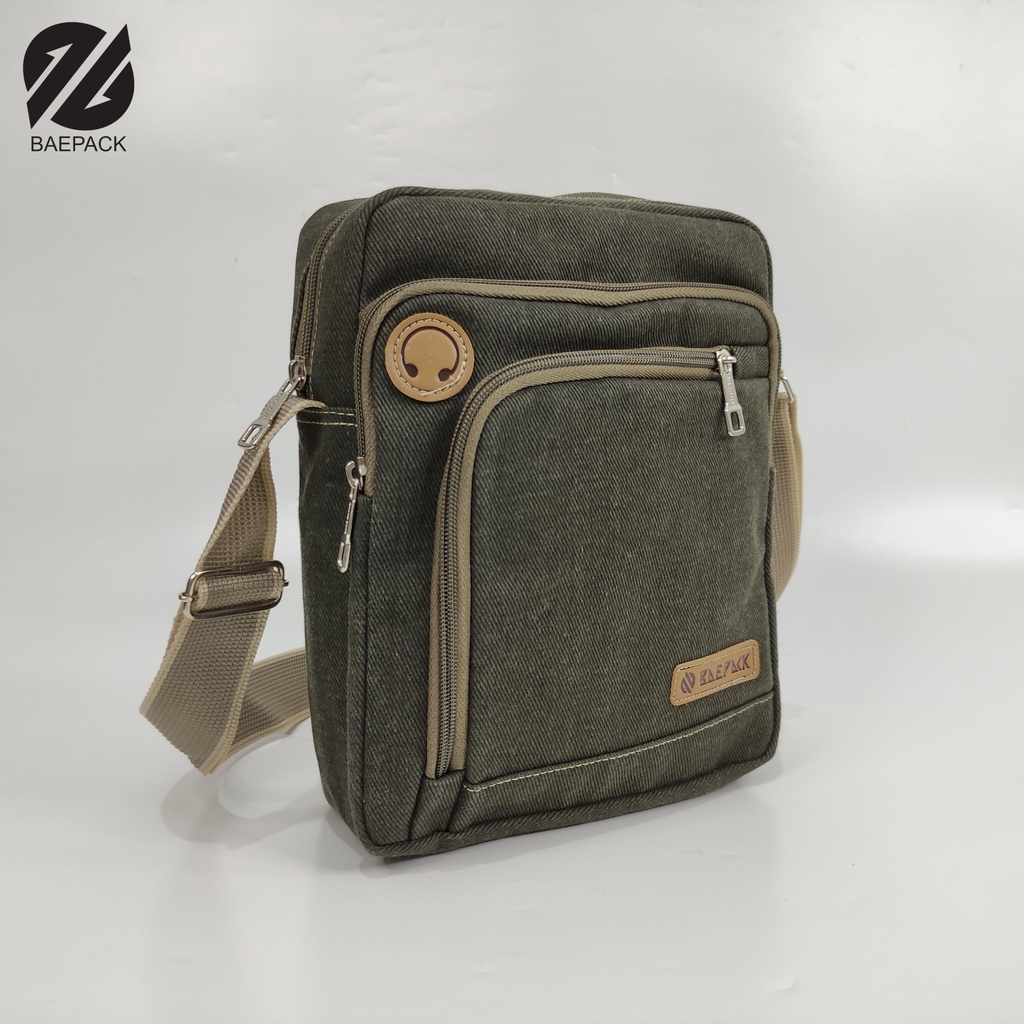 Tas Selempang Kanvas Cowok Dengan Lubang Headset Argo Brown Original Baepack / Tas Bahu Pria / Tas Canvas Terbaik Produsen Bandung