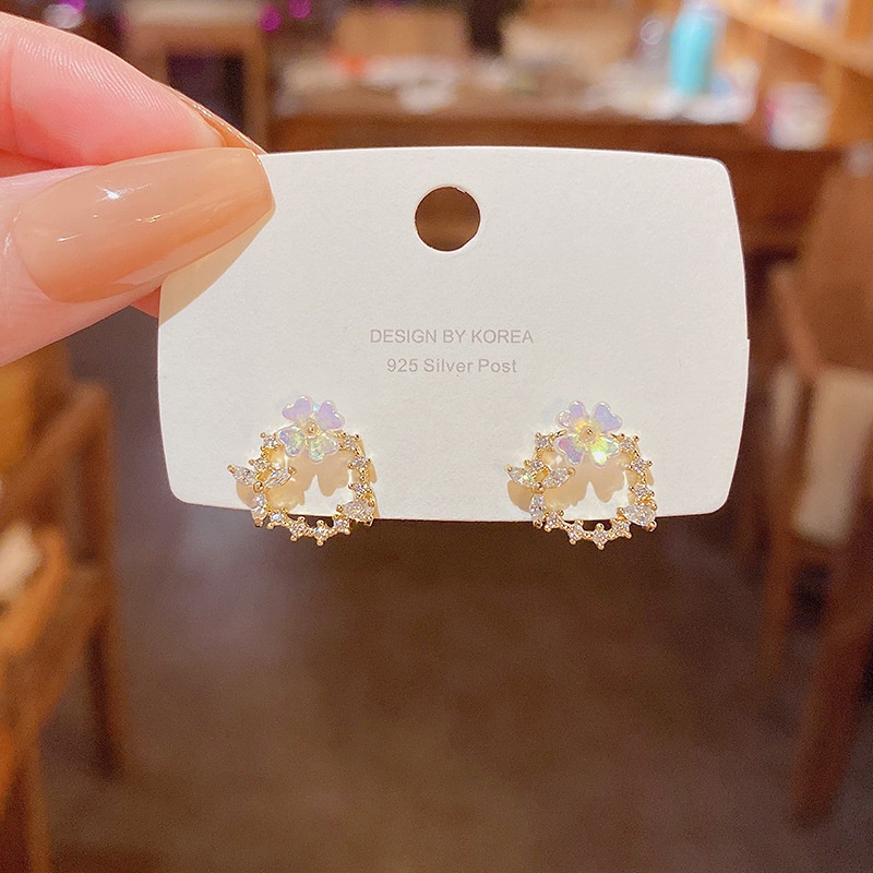 Anting Tusuk Sterling silver 925 Desain Bunga Hias Zircon Gaya Mewah Untuk Wanita