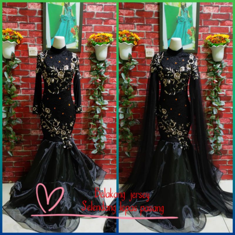 baju penyanyi/baju singer/duyung hitam hijab 3d 2 warna