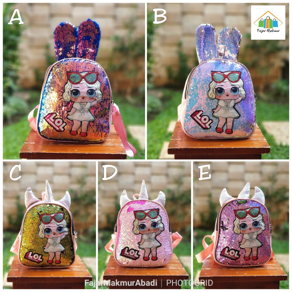 TAS SEKOLAH ANAK PG TK LOL LED / TAS RANSEL LOL LED / TAS SEKOLAH ANAK SEQUIN LOL UNICORN / A132
