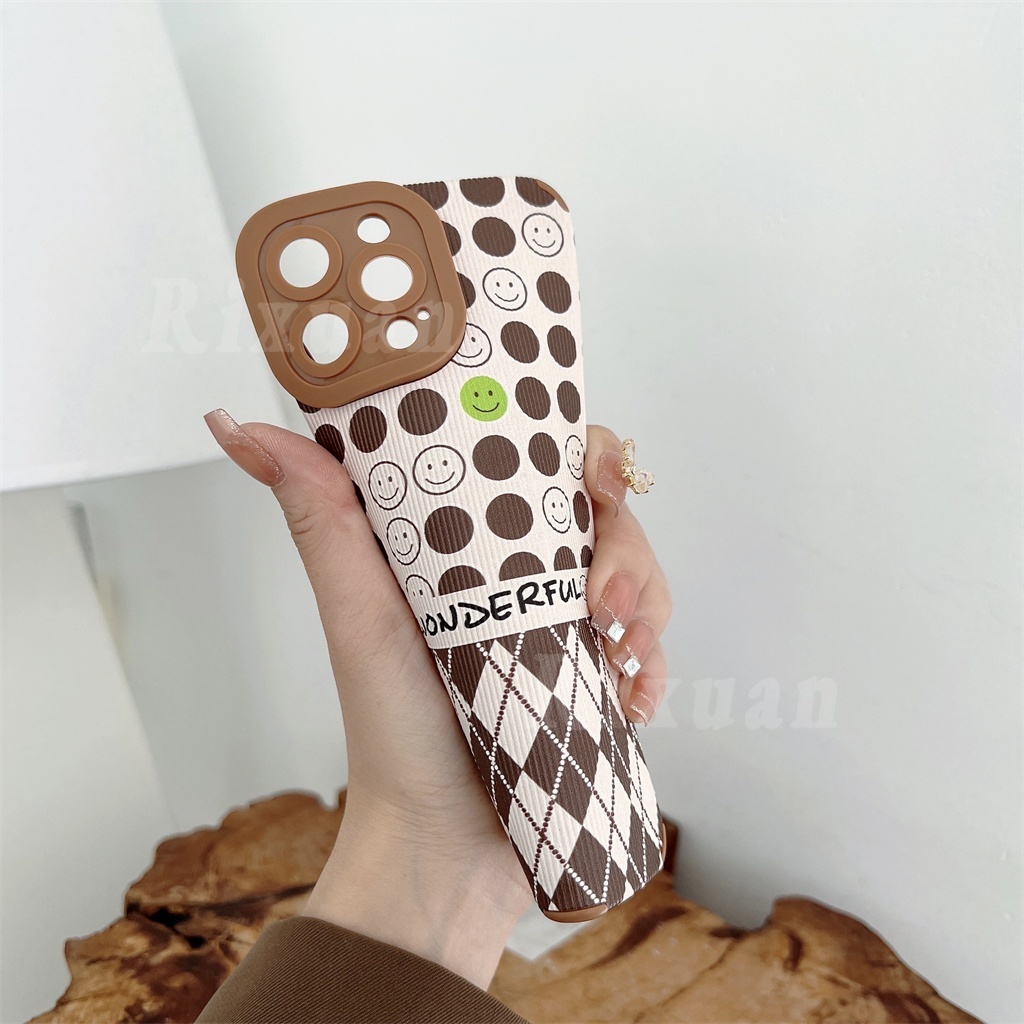 Soft Case Bahan Kulit Motif Bunga Smiley Anti Jatuh Untuk Iphone 13 12 Pro Max 11 6 6S 7 8 Plus XR XS