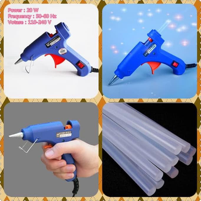 Alat Lem Tembak Glue Gun 20W + 10pcs Lem Bakar Cair/Lem Lilin