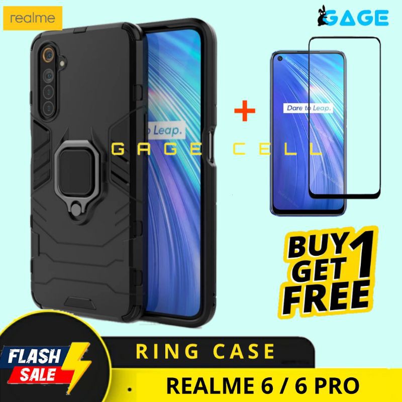 FREE TEMPERED GLASS FULL LAYAR REALME 6 PRO HARD CASE HARDCASE ROBOT RING STAND ARMOR REALMI 6 6PRO