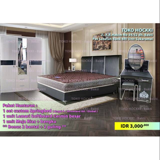 Set Hantaran Nikah Ekonomis - Springbed Angel / Homeland + Meja Rias + Lemari