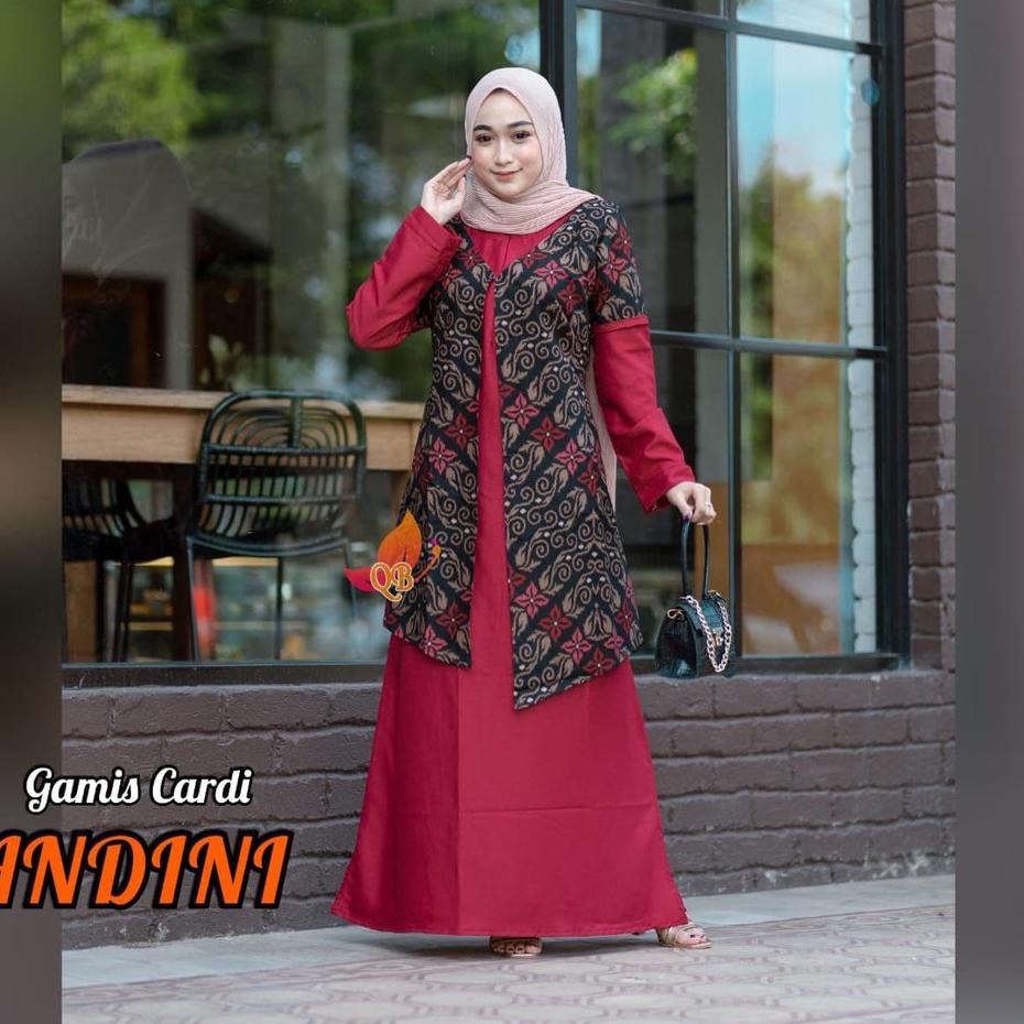 <P-IQI <☀ Gamis Batik Kombinasi Polos Modern <viral