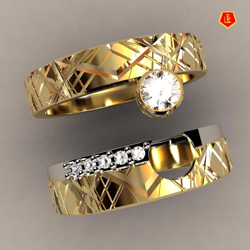 [Ready Stock]Personality 18K Gold Diamond-Studded Ring